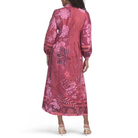 CELINA MOON Dark Pink Long Sleeve Floral Maxi Dress - Picture 2 of 2